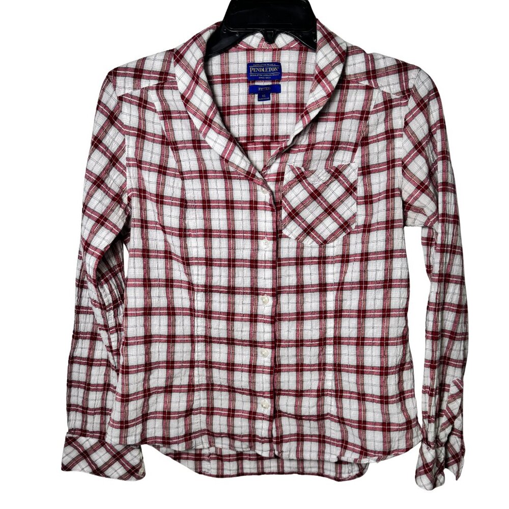 Pendleton Women’s XS Fitted Plaid Button Down Shirt Red White